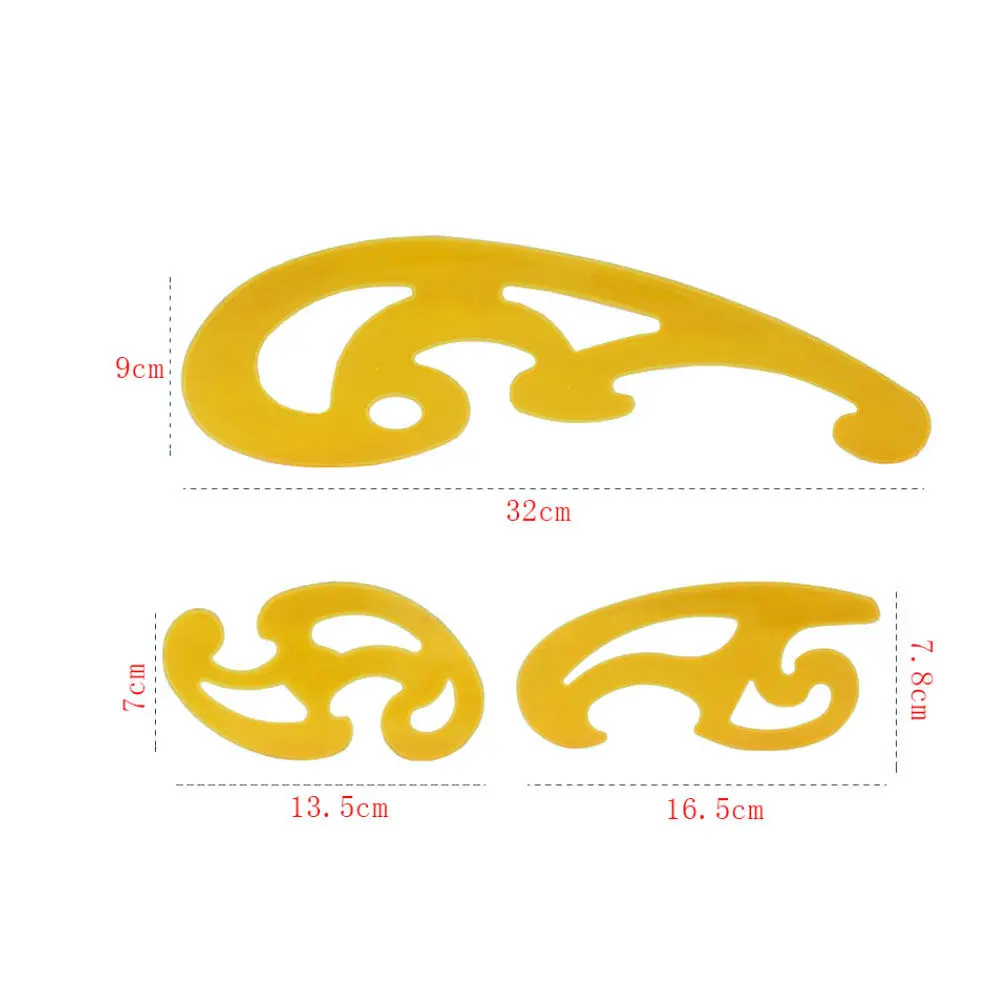 1Set Transparent Drawing Template Circle Draft Ruler Yellow Plastic Architecture Measuring Tool Geometry Rulers for School