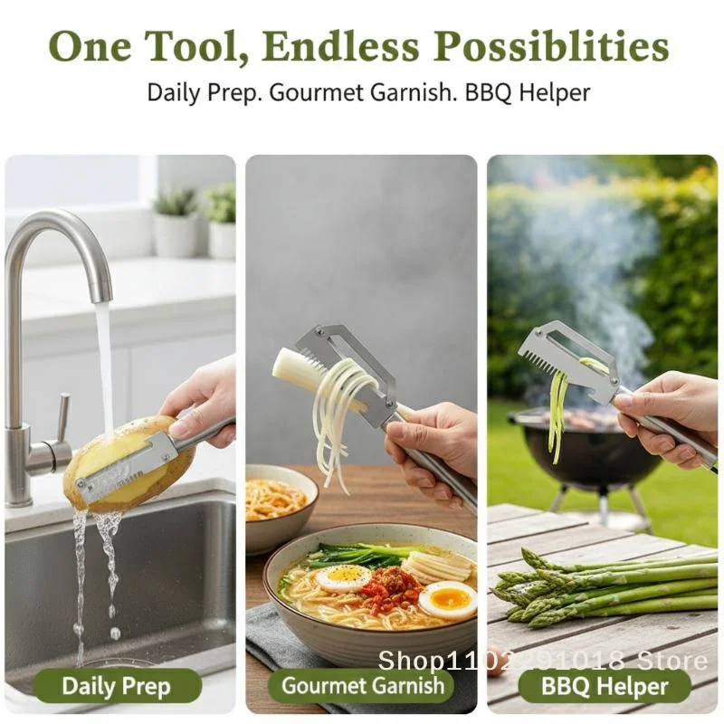 1PC Stainless Steel Scallion Peeling Knife Multi Functional Handle Tool Vegetable Peeler for Home Cooking Kitchen Convenience