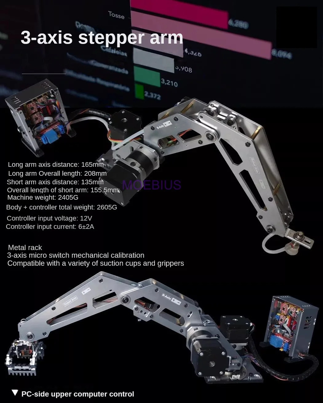 3 DOF Stepper Motor Mechanical Arm Industrial Robot Model Multi-axis Robot DIY Parts