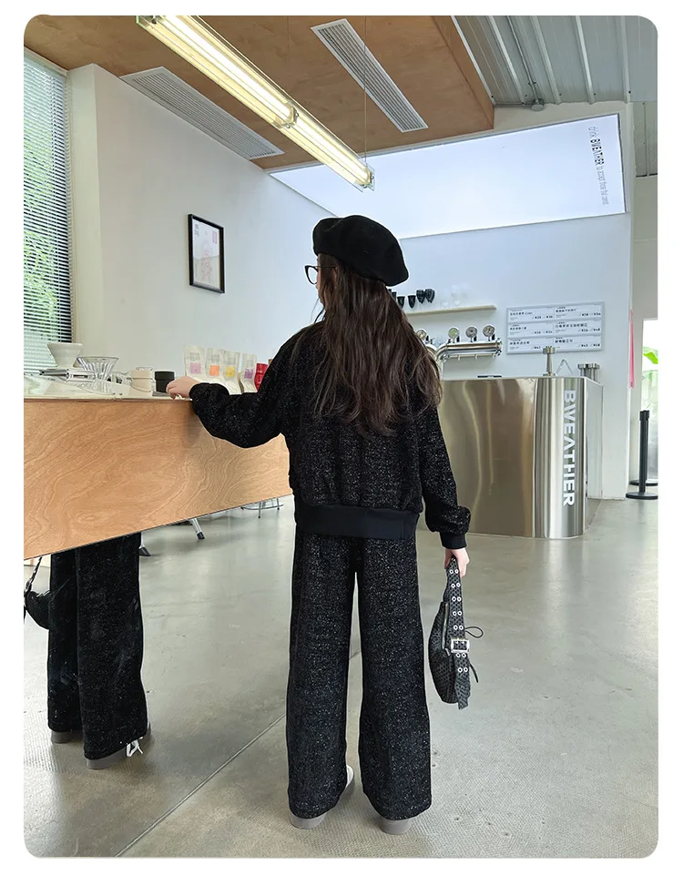 2 قطعة مجموعة 2025 جديد سستة الخريف الشتاء فتاة القماش البلوز سترة فضفاضة بانت المراهقين الطفل مجموعة 4 7 8 9 10 11 12 14 15 سنة