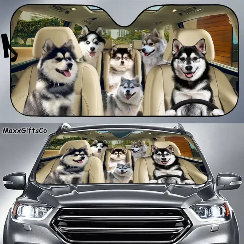 Pomsky Car Sun Shade, Pomsky Windshield, Dogs Family Sunshade, Dog Car Accessories, Car Decoration, Gift For Dad, Mom