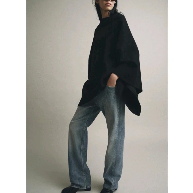 Autunno nuovo arrivo donna misto lana sciolto casual rotondo Ne lavorato a maglia mantello cappotto fibra di poliestere lungo Sve di media lunghezza