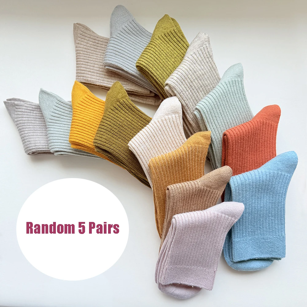 

5 Pairs/Pack Wool Socks for Women Autumn Winter Medium Tube Socks Thickened with Wool Warm Wool Socks Winter Cashmere Stockings