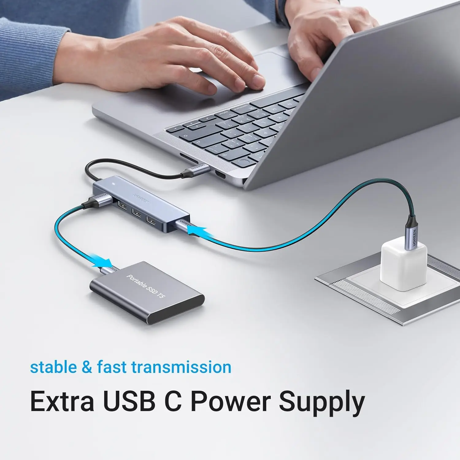UGREEN USB C Hub Divisor alimentado de 4 puertos para computadora portátil