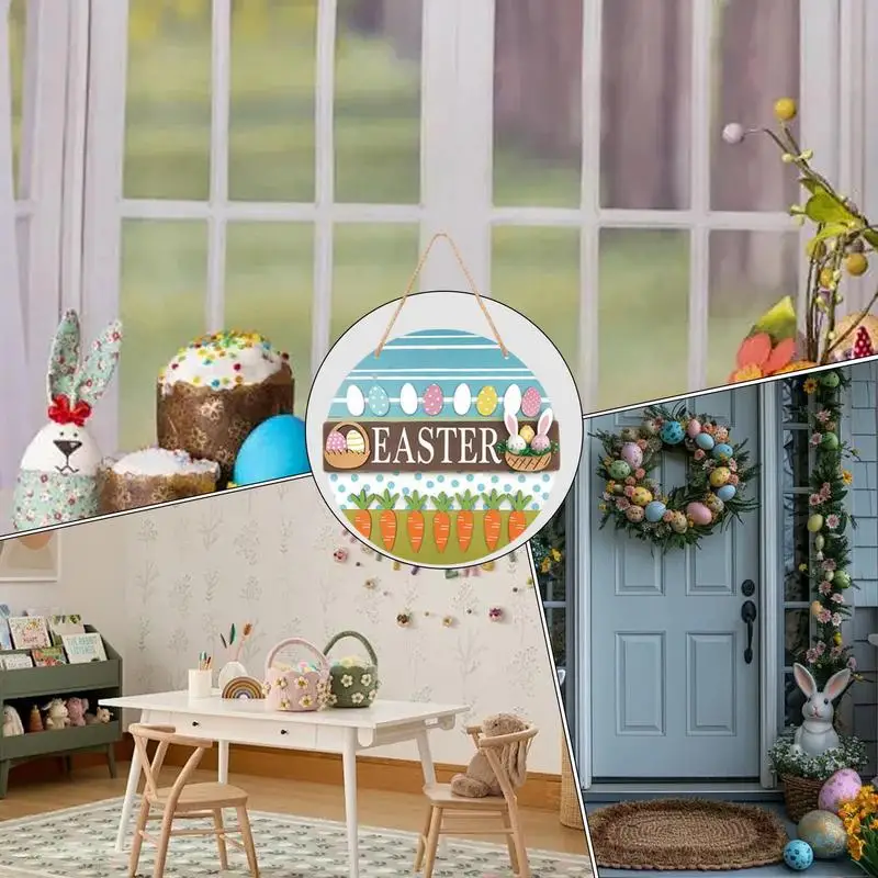 ฤดูใบไม้ผลิไม้ Porch ป้ายอีสเตอร์ไม้ Hangable ป้าย Easter Bunny ไข่แครอท Decor ป้ายฤดูใบไม้ผลิป้ายตกแต่งสําหรับ Farmhouse