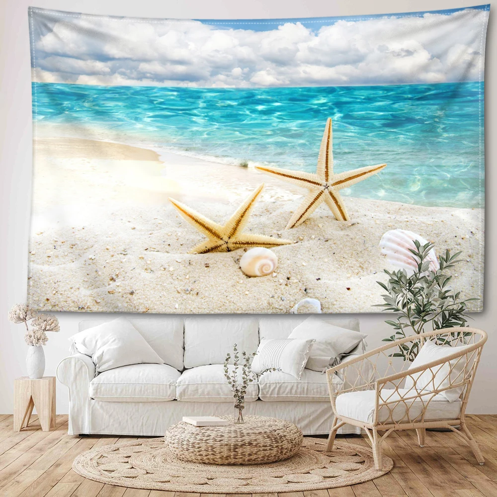 Marine starfish 2D printed tapestry, machine washable, wall mounted decoration for bedrooms, study rooms, and living rooms