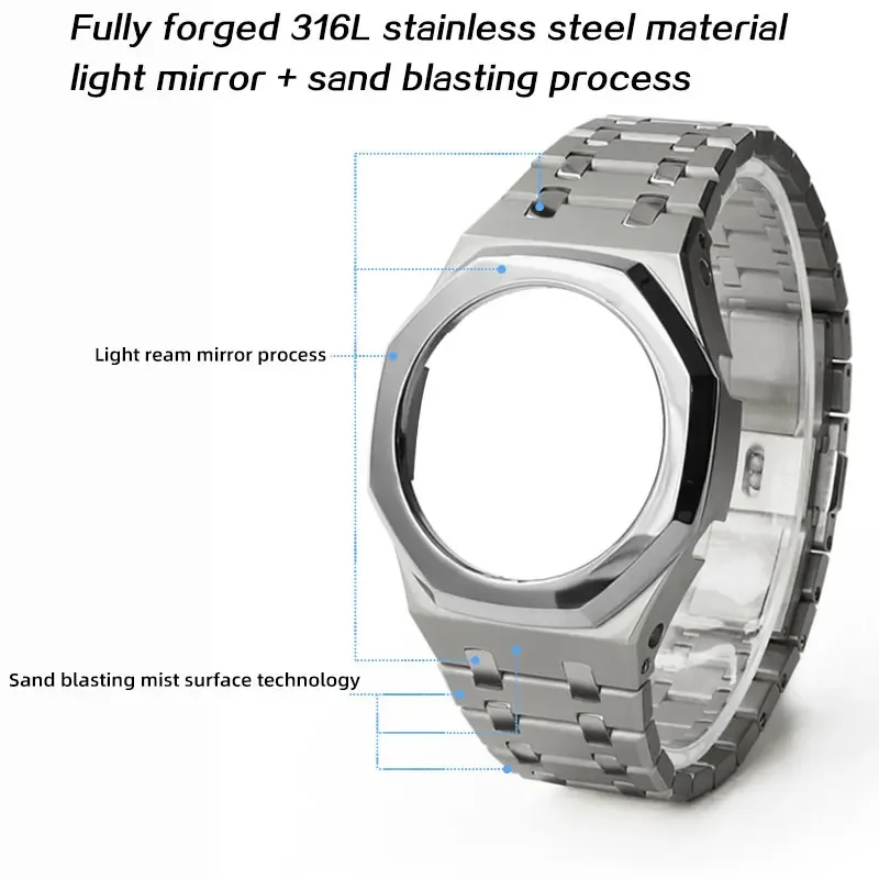 Luxus polieren metall mod kit für ga 2100 GA-2110 GA-B2100 edelstahl armband silber lünette armband uhr zubehör