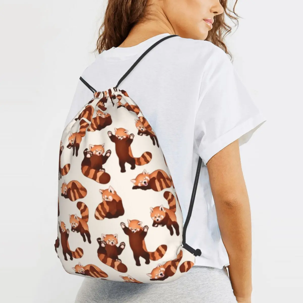 Red Panda Pattern Backpacks Portable Drawstring Bundle Pocket Shoes Bag Book Bags for Man Woman School