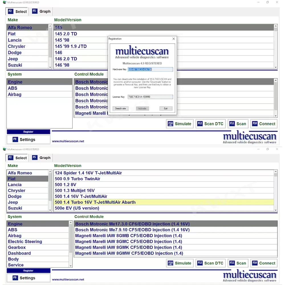 2023 Multiecuscan V4.9 For Fiat/Chrysler/Dodge/Jeep/Suzuki Scanner Software 4.9Work With ELM327 / OBD II Diagnostic Tool