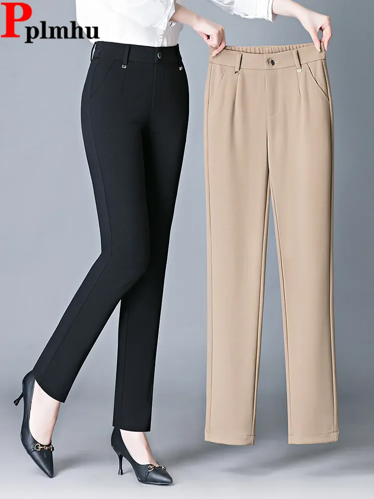 ฤดูใบไม้ผลิฤดูใบไม้ร่วง Elastic High เอวกางเกงผู้หญิง Ol Slim ตรง Pantalones เกาหลี Calca หญิงสบายๆกางเกง
