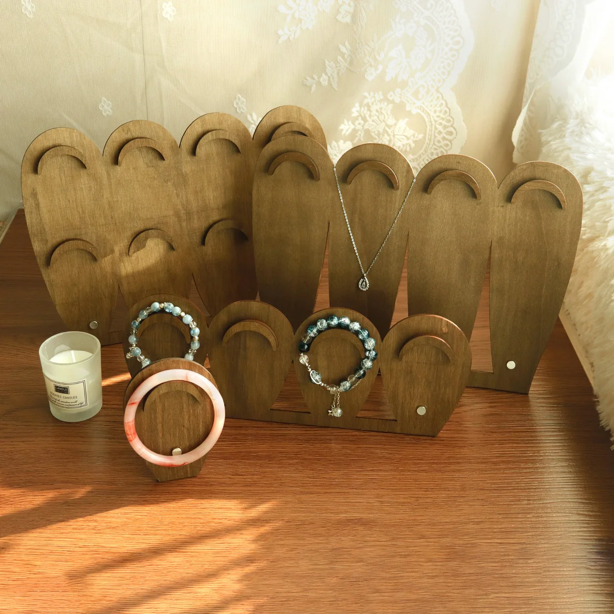 Vintage Wood Bracelet Display Stand Bead Bracelets Bangle Necklace Jewelry Storage Rack Jewelry Organizer Counter Showcase Props