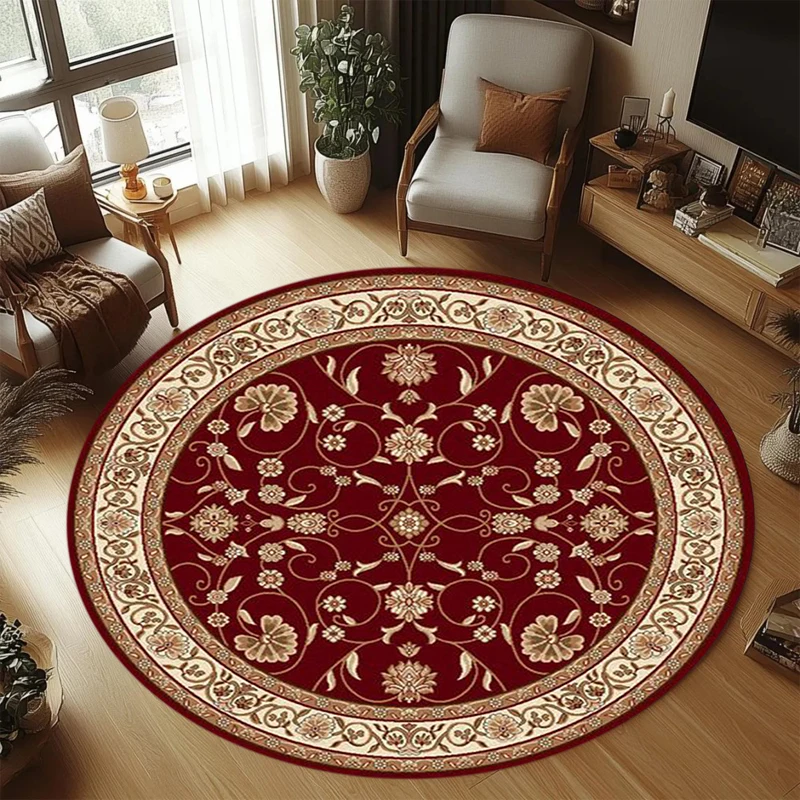 Luxury Round Carpet Retro Floral Design Comfortable Mat Rug Ideal for Living Room Bedroom Premium Home Decoration