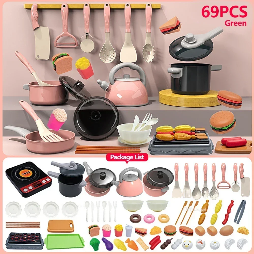 Kinderen Keuken Speelgoed Set 92/86/69/59PCS Spelen Keuken Accessoires Kit met Speelpotten Pretend Voedsel Koken Speelgoed Peuter Meisjes Jongen Gift