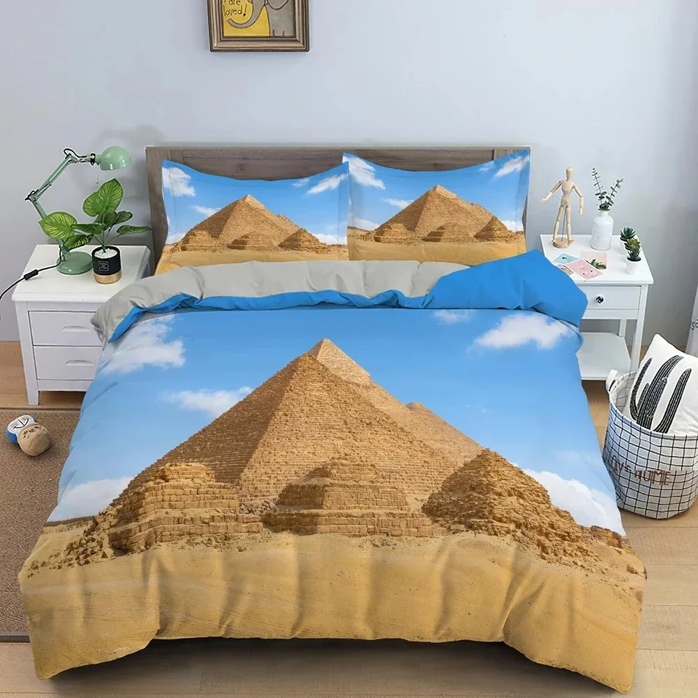 Ancient Egyptian Pyramids Bedding Set Classical Architecture Duvet Cover Bedclothes King Twin Queen Double Polyester Quilt Cover