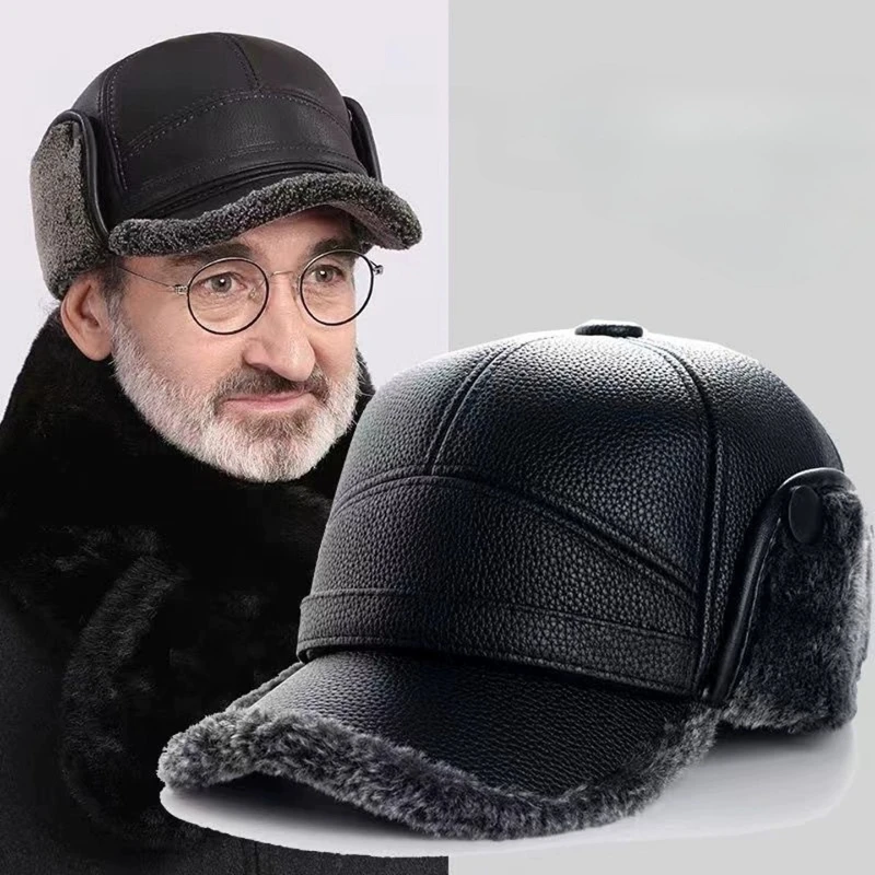 Winter velvet ear protection Lei Feng hat thickened warm flat top duckbill hat middle-aged and elderly dad baseball hat