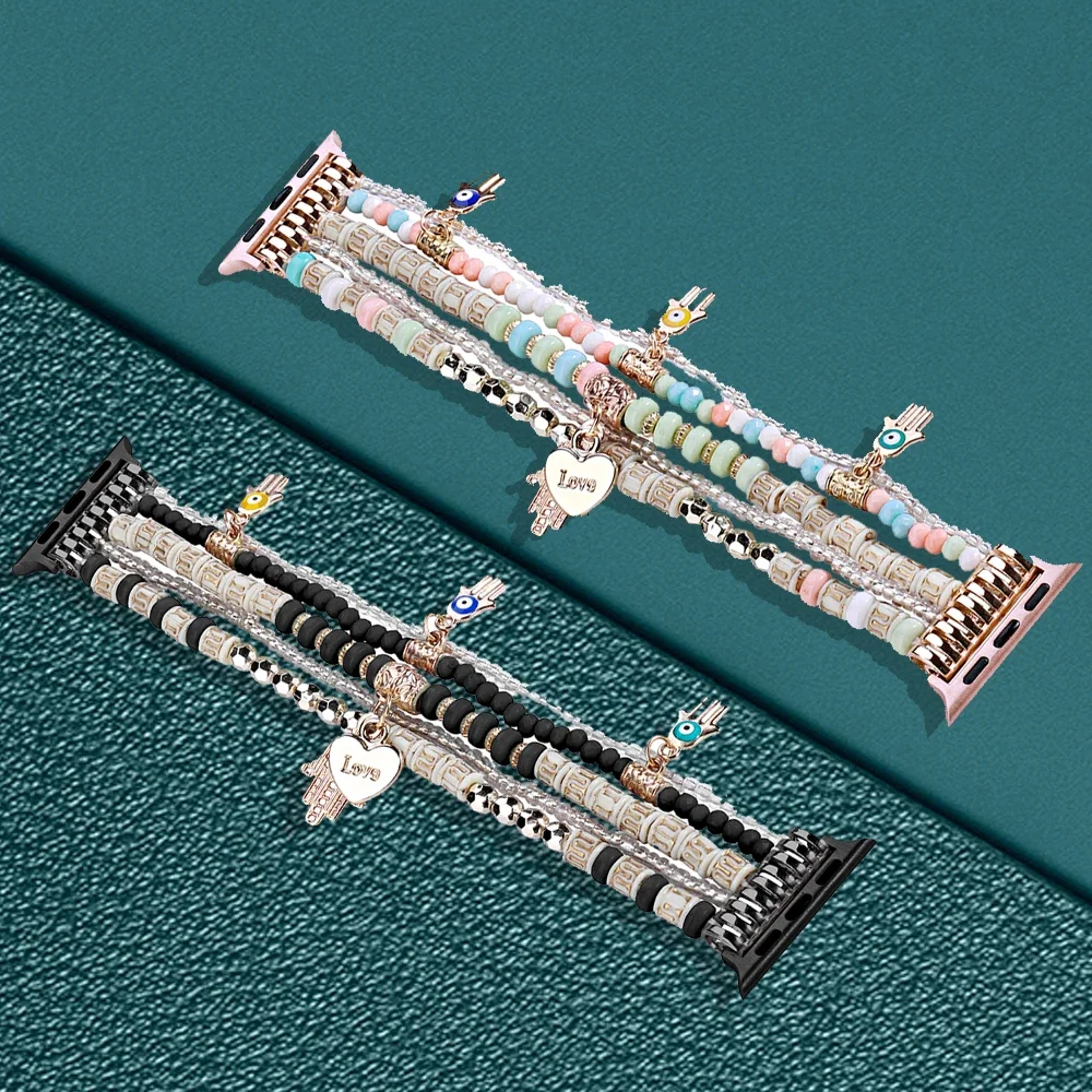 

Красочный богемный ремешок из смолы с бисером для Apple Watch Band 49 мм 45 мм 46 41 40 44 мм Эластичный браслет iWatch Ultra 10 9 8 7 6 SE 54