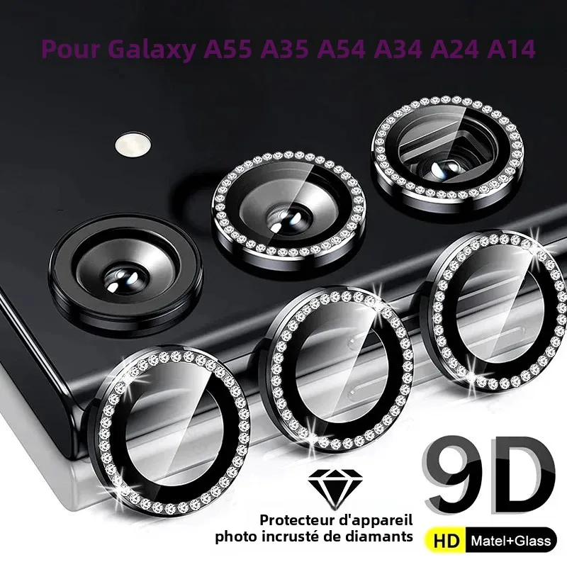 Protection d'objectif d'appareil photo en verre trempé 9H avec anneau en alliage pour Samsung Galaxy A55 A35 A54 A34 5G A24 A15 A14
