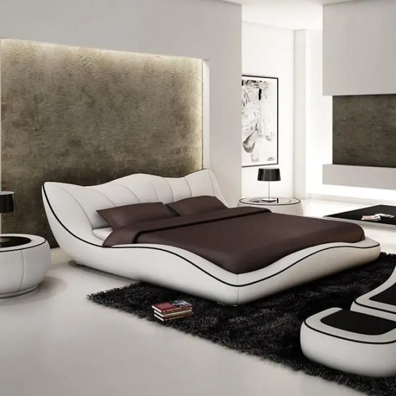 Luxury Storage Space Bed Set 200×180cm Leather White Cabinets Double Beds Loft King Size Adults Camas De Dormitorio Furniture