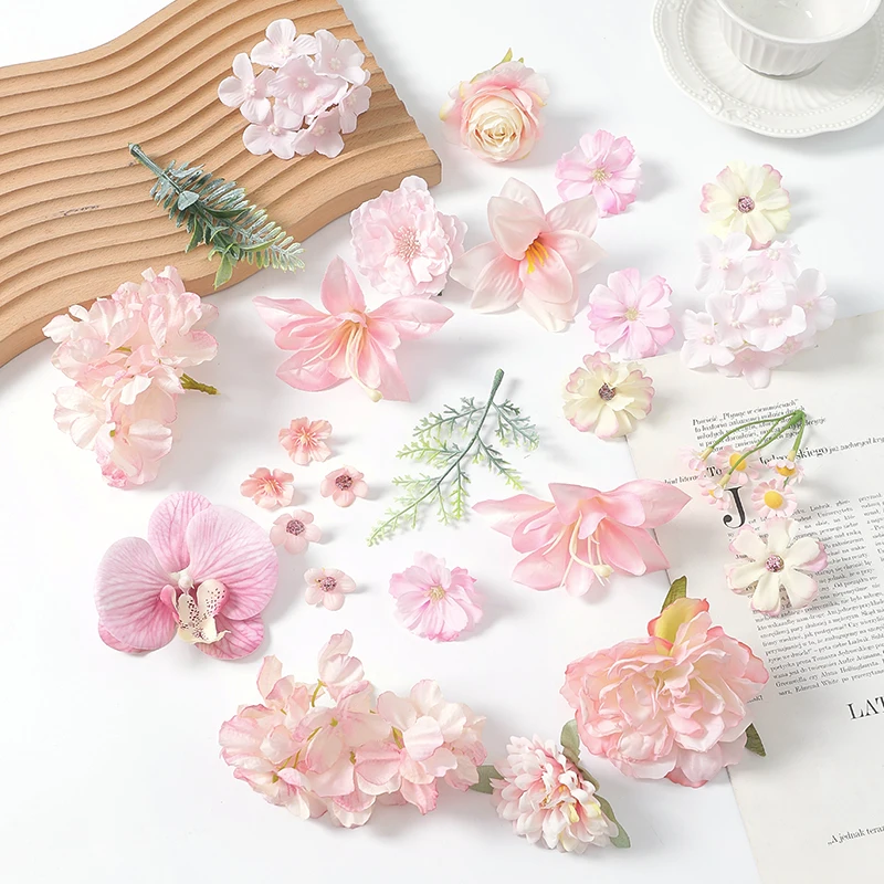 

Mixed Artificial Flowers Rose Heads Silk Fake Flowers for Home Decor Wedding Decoration Craft Garland Scrapbook Gifts Accessory