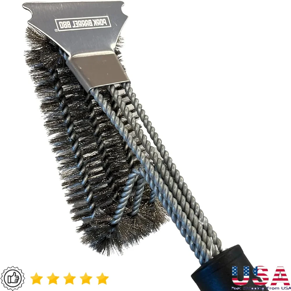 

Чугунная щетка для гриля, сверхмощная решетка из нержавеющей стали, скруббер 3 в 1, инструмент для чистки, аксессуары для барбекю, энтузиасты гриля