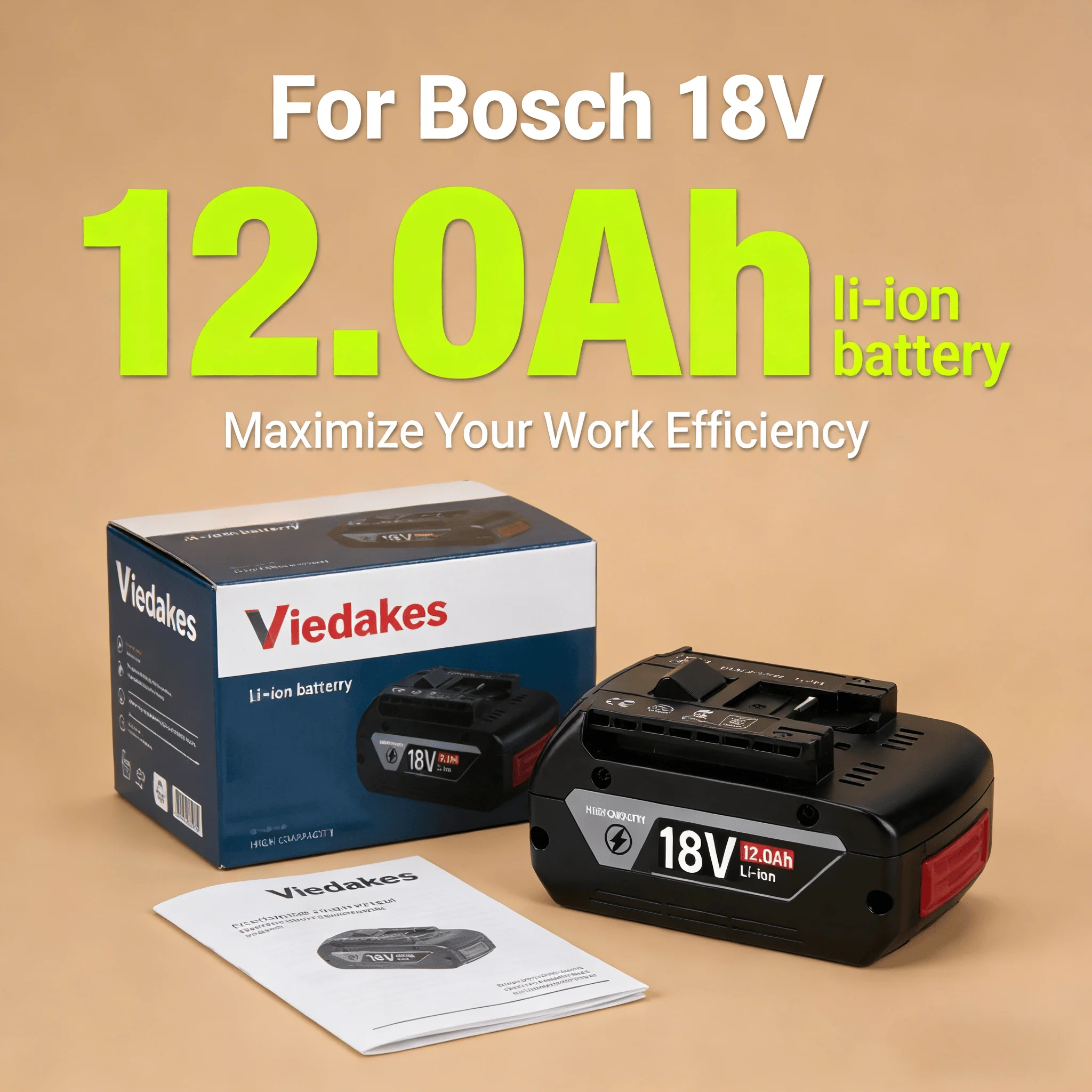 

2026 18V ProCORE 12000mAh for Bosch 18V Cordless Tool BAT609 BAT618 GBA18V80 21900 Replacement Battery - 18650 Electric Cell