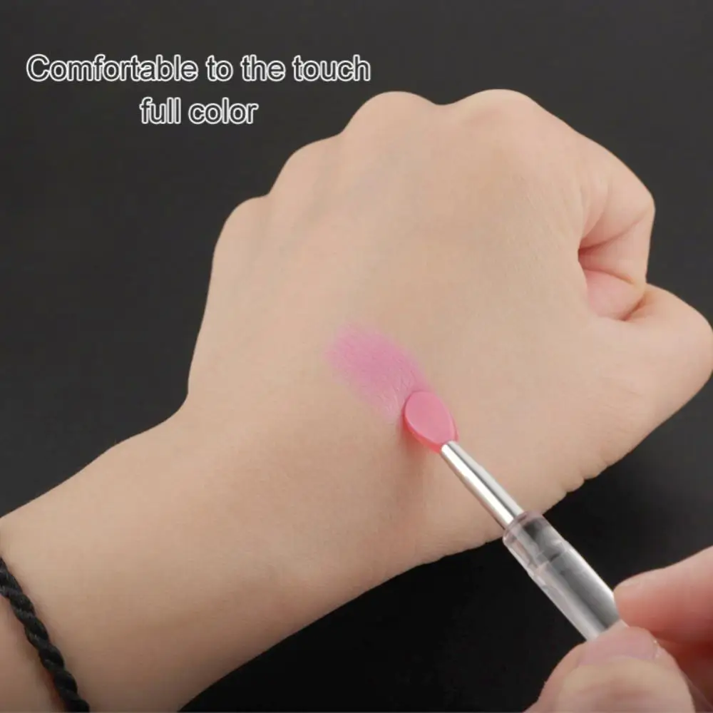 1/Portable Silicone Lip Brush With Cover Soft Lipstick Brush Washable Without Staining Transparent Handle Makeup Brush