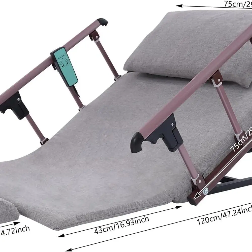 مسند ظهر سرير كهربائي قابل للتعديل باللون الرمادي مع درابزين قابل للطي وجهاز تحكم عن بعد للحوامل والمعاقين وكبار السن