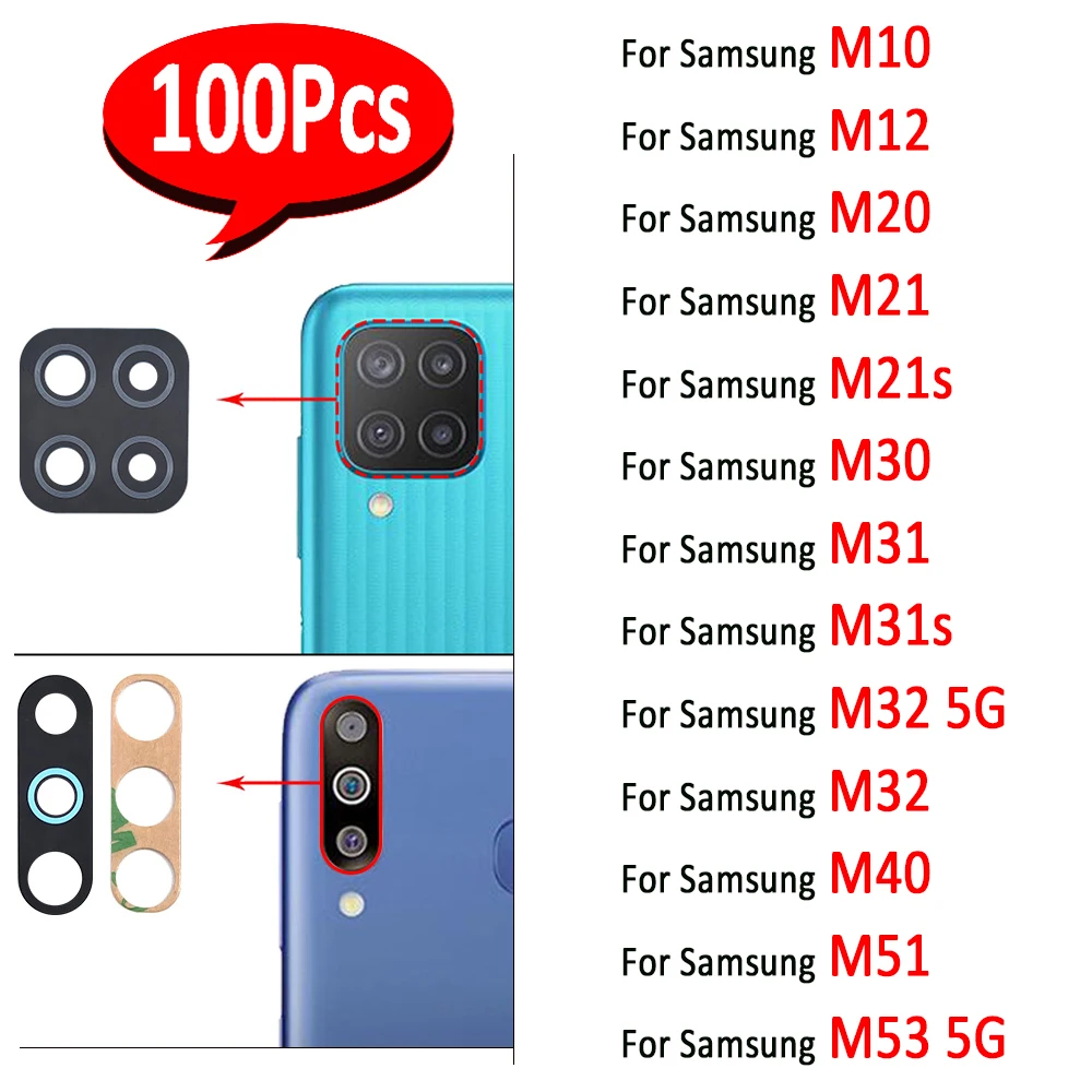 100Pcs，NEW For Samsung  M31 M31S M32 M53 5G M40 M51 M30 M20 Back Rear Camera Glass Lens with Ahesive Parts