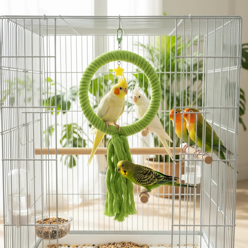 Cotton Rope Bird Swing Toy with Perch Bed Hammock for Cockatiel Budgie Parakeet Cage Accessories Playthhing Enrichment Activity view 5