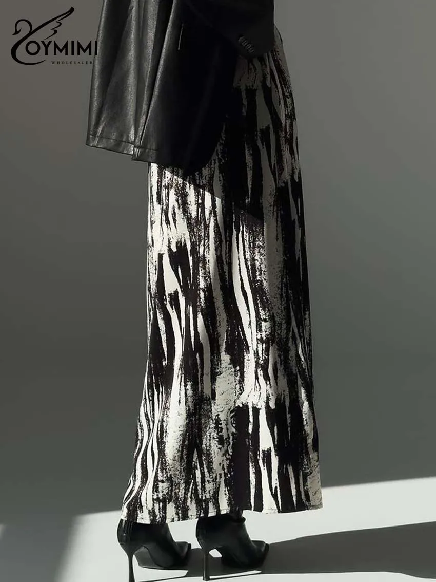 Oymimi Fashion Black Print Skirts For Women Elegant New High Waisted Straight Skirts Casual Slim Ankle-Length Skirt Streetwear