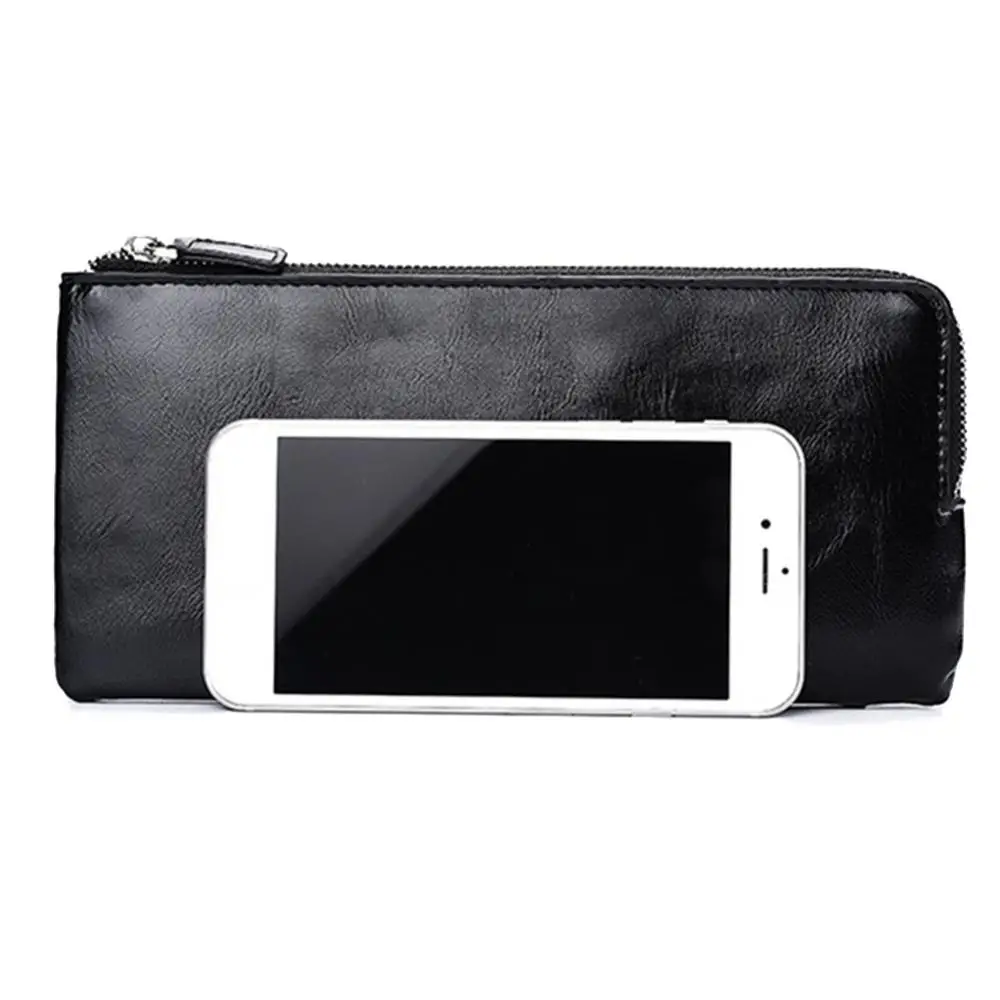 Faux Lederen Portemonnee Effen Kleur Portemonnee Deabolar Mannen Lange Kaart Telefoonhouder Clutch