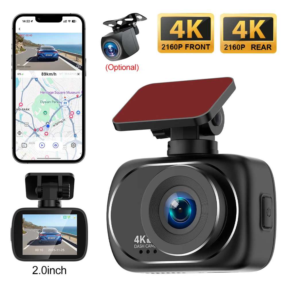 

Car Recording Dash Cam 4K UHD Recording Car Camera DVR Night Vision Video Recorder Wi-Fi Support Dual Lens 4K Rear View Camera