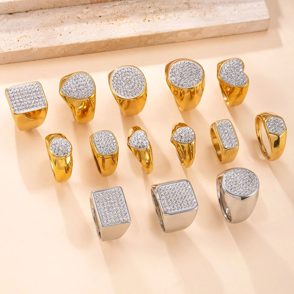 Luxury 316L Stainless Steel For Women Round Square Heart-shaped Bling Cubic Zirconia Finger Wedding Rings Engagement Jewelry