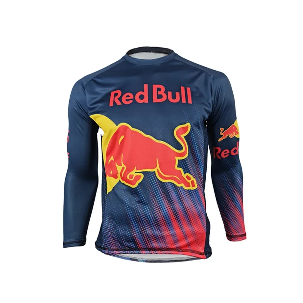 Camiseta de manga larga para hombre, camiseta transpirable de secado rápido con estampado 3D de Red Bull Racing para entusiastas de la motocicleta