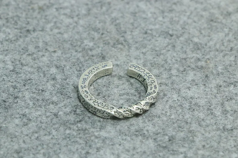 Sterling Silver S925 Couple Ring Vintage Thai Silver Personalized Opening Fashion Smiling Face Graffiti Trendy Single Index Fing