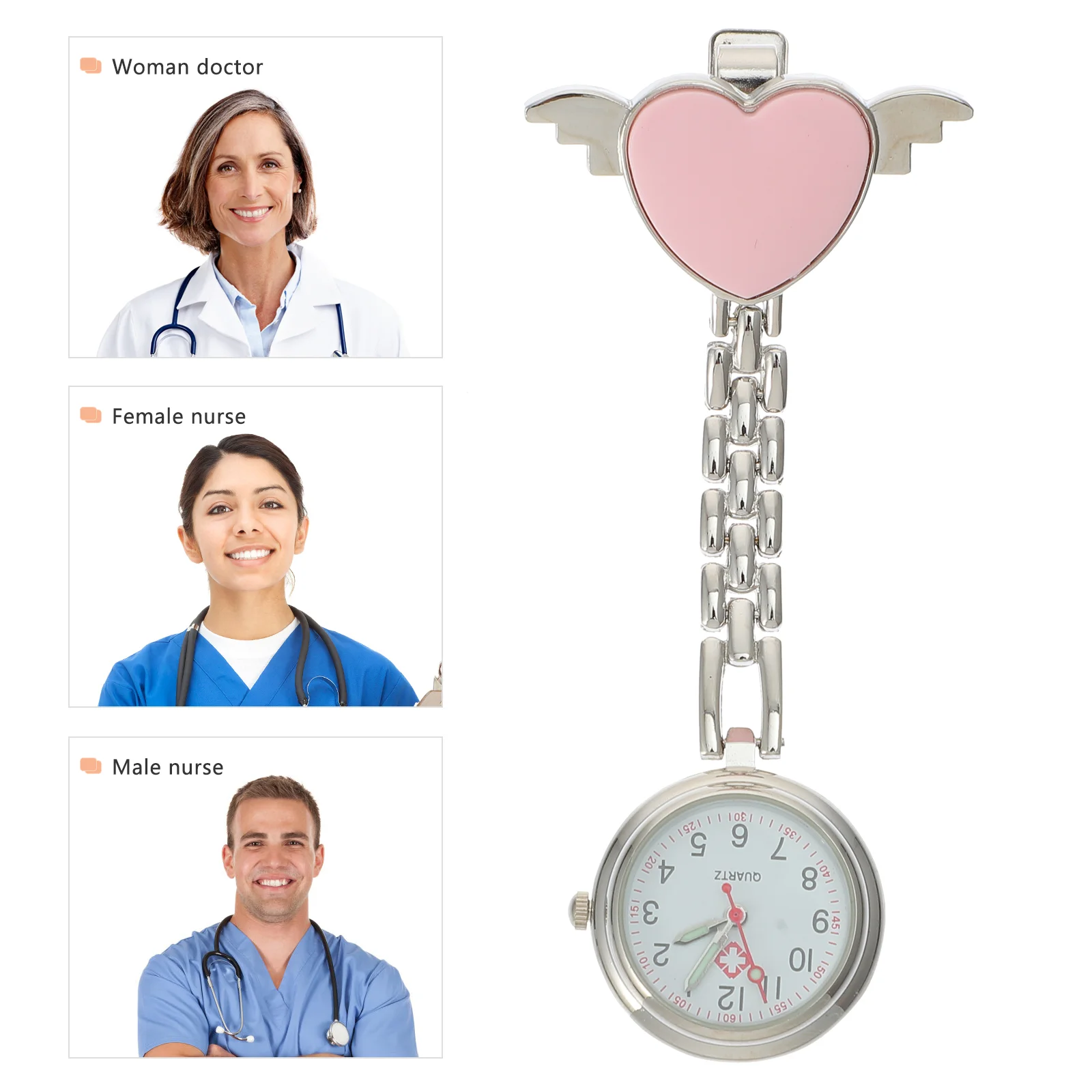 Reloj de bolsillo luminoso broche de enfermería colgante diseño de corazón médico rosa niñas brillante niño