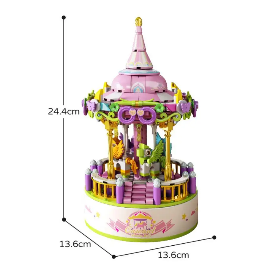 Amusement Park Merry-go-round Building Block Carrousel Creative Music Box Construction Brick Educational Toys For Kids Gifts