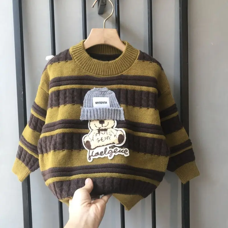 Spring and Autumn Children\'s Sweater Fashion New Style Boys and Girls Stripe Pullover Knitwear Baby Thick Sweater