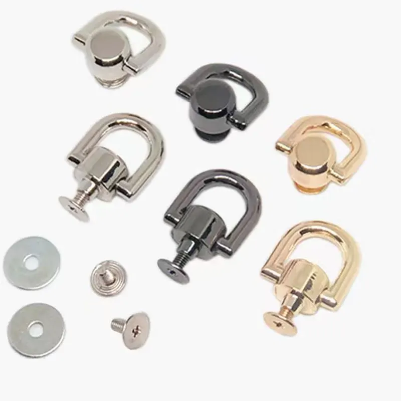 

20Pcs Metal D Ring Stud Side Clip Buckles Bag DIY Purse Leather Screw Nail Rivet Strap Connector Hang Buckle Hardware Accessory