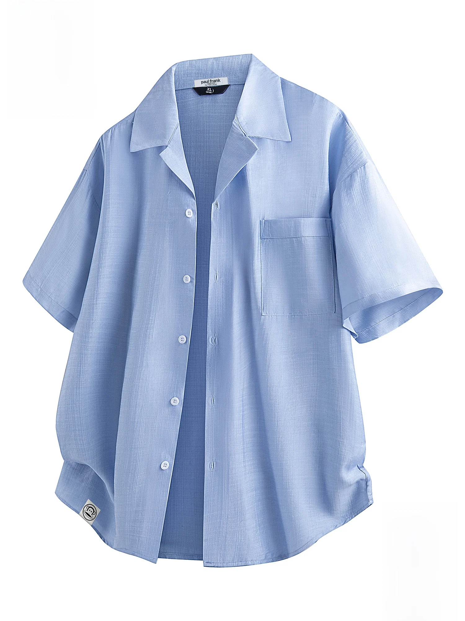 

PaulFrank Casual Cuban Collar ort Sve Blue irt Men Summer Thin Breathable Open Cardigan Loose Fit Polyester Fiber