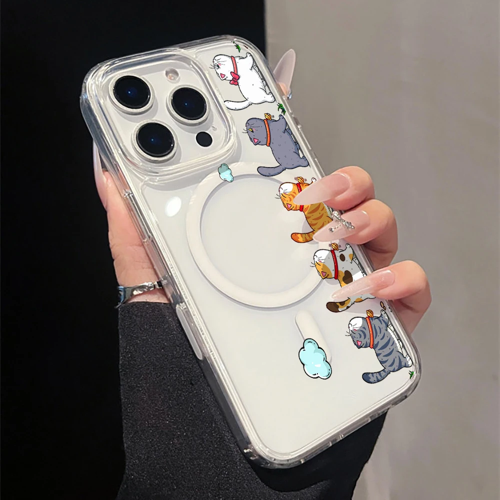 Cute Cartoon Cat Clear Phone Case For iPhone 17 11 12 13 15 16 1 4 Pro Max 14 15 16 Plus Air 16 17 E 15 16 14 Pro Acrylic Cover