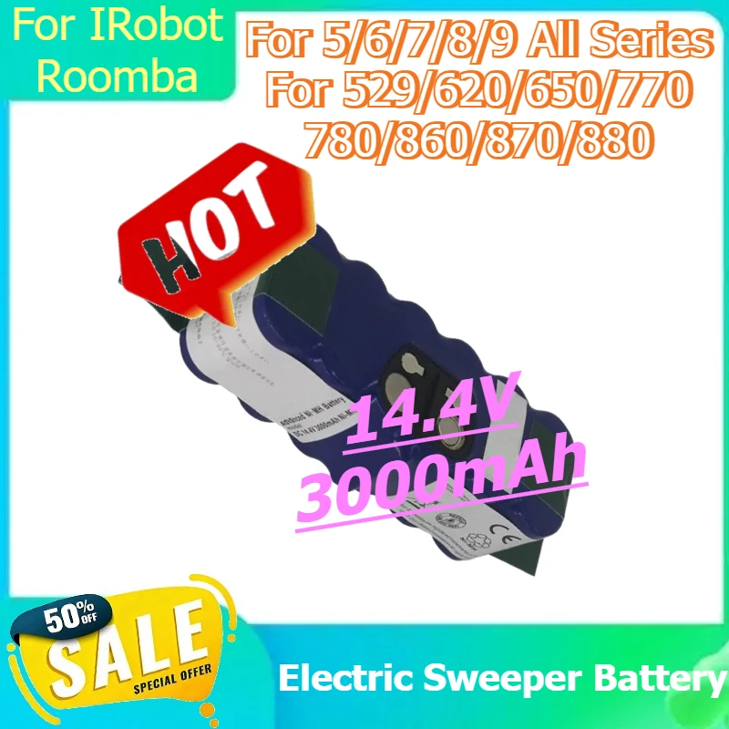 

Battery for IRobot Roomba 5/6/7/8/9 All Series for 529/620/650/770/780/860/870/880 Electric Sweeper Battery 14.4V 3000mAh