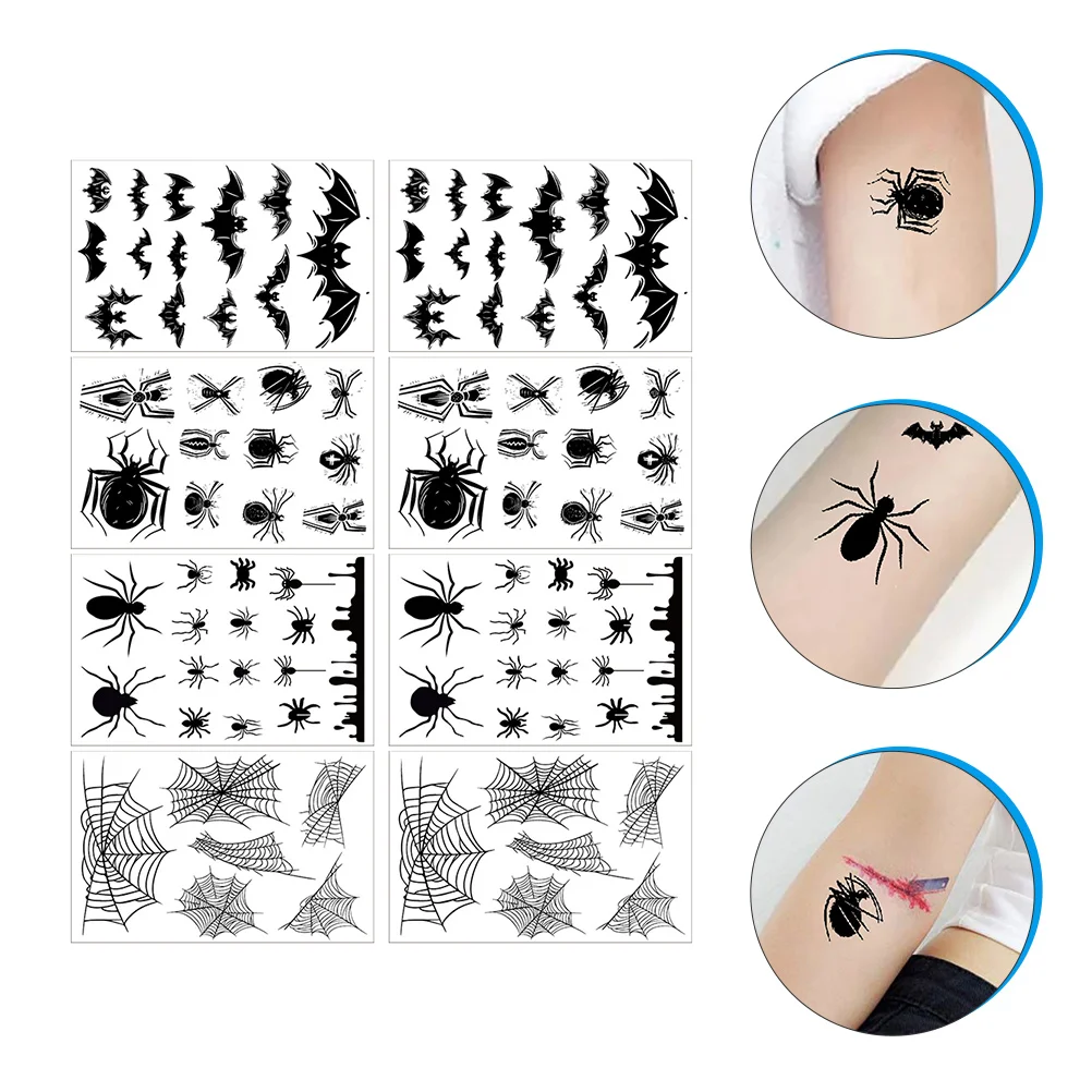 

8 Sheets Halloween Tattoo Stickers Temporary Face Tattoos Women Makeup Spider Black Adults Cool