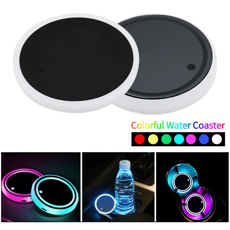 

7 Colors LED Cup Coasters Solar USB Powered Glowing Drink Pads with Anti-Slip Design Cool Interior Ambient Lighting for Parties