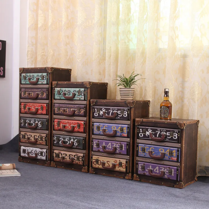 European retro with lock 4 chest cabinet, file storage cabinet, bedside table, living room side few clothing store cashier displ