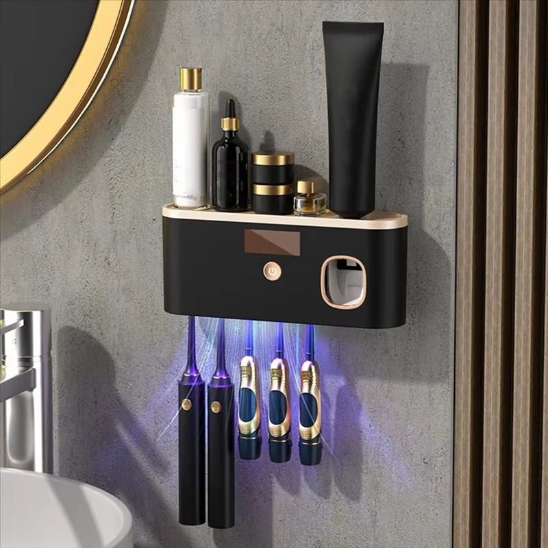 Stérilisateur UV intelligent pour brosses à dents, support mural, distributeur automatique de dentifrice, rangement, accessoires de salle de bain domestiques
