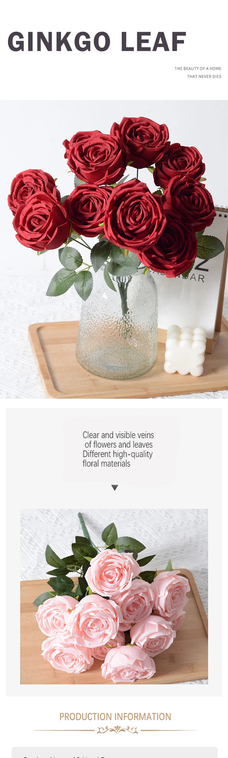 10 rote Rosenköpfe für DIY-Hochzeitsdekoration, künstliche Blumen, Brautstrauß, Blumenarrangement-Zubehör, Weihnachtsdekoration, Wohnaccessoires – Detail 1