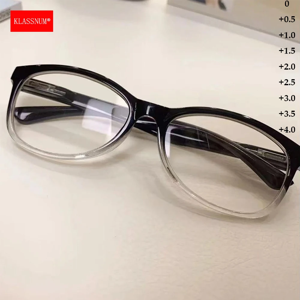 KLASSNUM Men Classic Rectangle Plus Reading Glasses Gradient Black Frame Presbyopia Glasses Magnifying Lenses Glasses+0.5+1.0