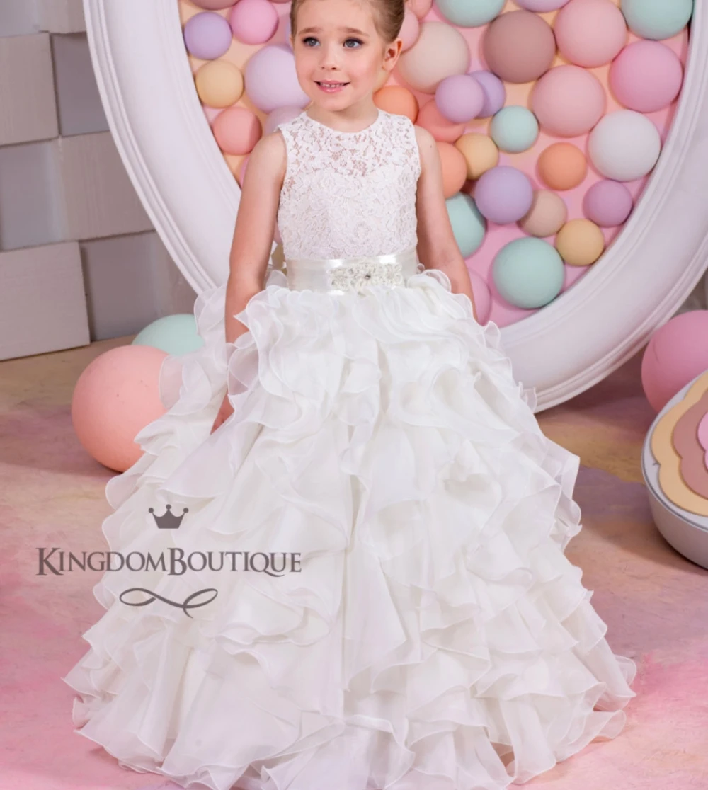 

Customized Ivory Tulle Puffy Lace Flower Girl Dress For Wedding Princess Girls First Communion Birthday Gown With Ruffles YFD017