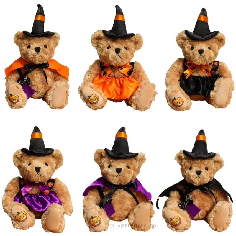 

32cm Cartoon Fun Halloween Dress Bear Plush Doll Witch Hat Cape Overalls Bear Plush Toy Home Decoration Gift For Children